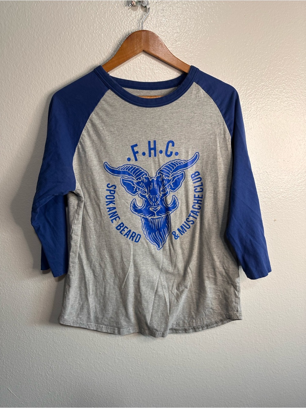 Sport-Tek Gray & Blue Raglan Long Sleeve Tee with F.H.C. Graphic